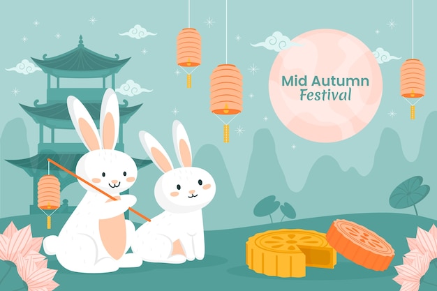 Free vector flat background for chinese mid-autumn festival celebration