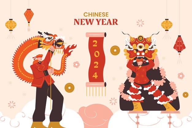 中国の新年祭の平らな背景