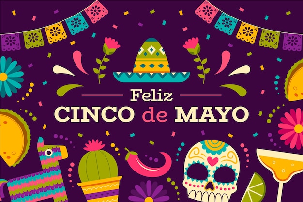 Vettore gratuito sfondo piatto per la celebrazione del cinco de mayo