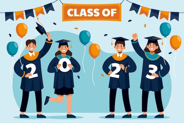 Free vector flat background for class of 2023 graduation