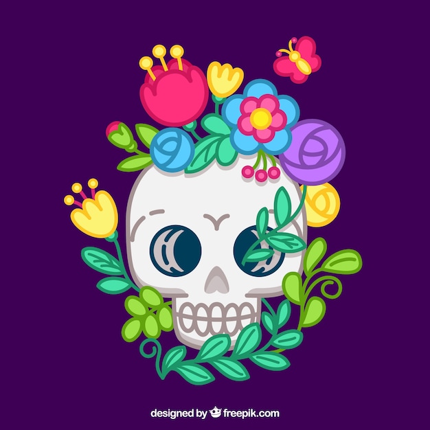 Flat background of colored floral skull