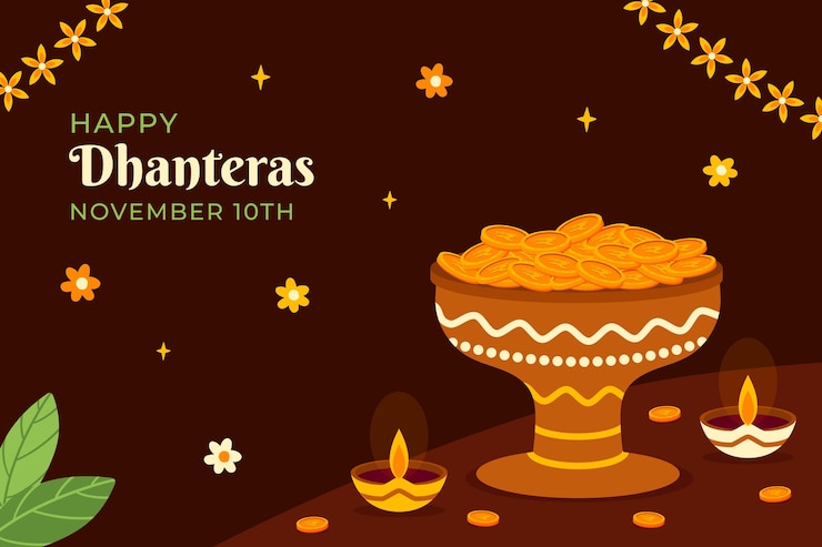 मुफ़्त वेक्टर flat background for dhanteras with candles and coins
