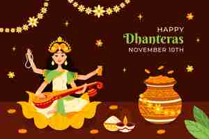 Free vector flat background for dhanteras with woman playing zither