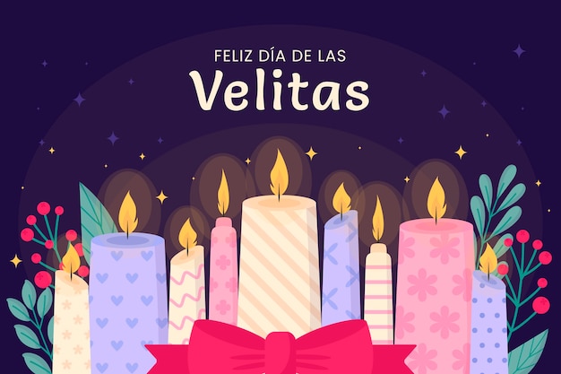 Flat background for dia de las velitas celebration with candles