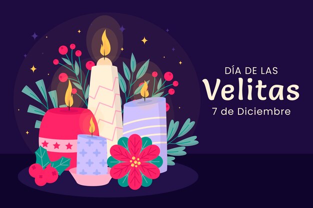 Flat background for dia de las velitas celebration with candles