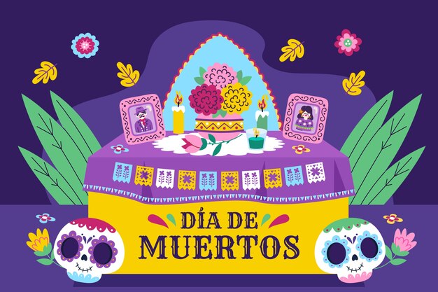 flat background for dia de muertos celebration