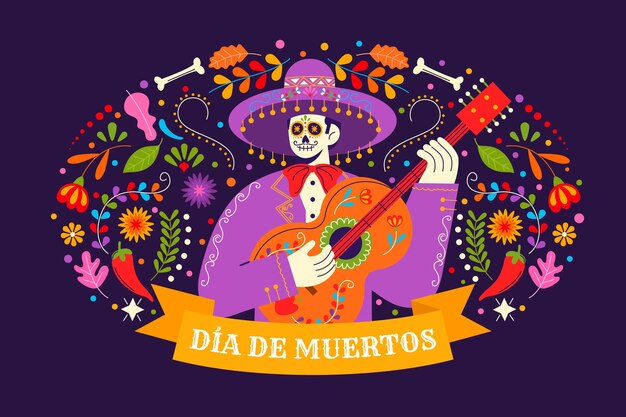 Flat background for dia de muertos celebration