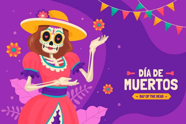 Flat background for dia de murtos celebration