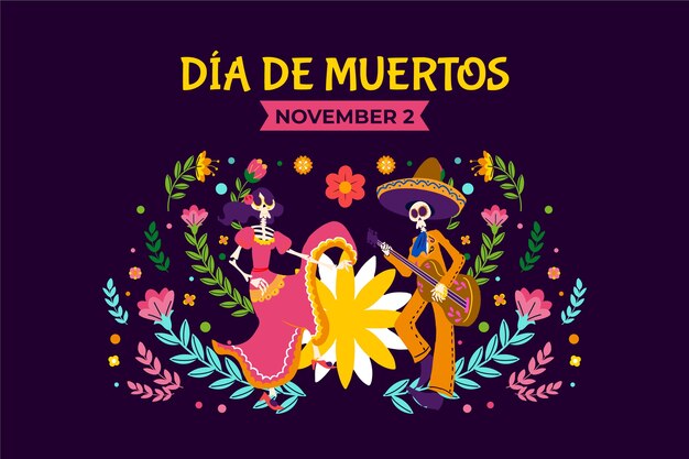 Flat background for dia de murtos celebration