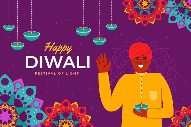 Vettore gratuito sfondo piatto per la celebrazione del festival di diwali