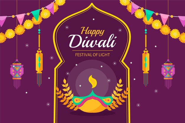 Vettore gratuito sfondo piatto per la celebrazione del festival di diwali