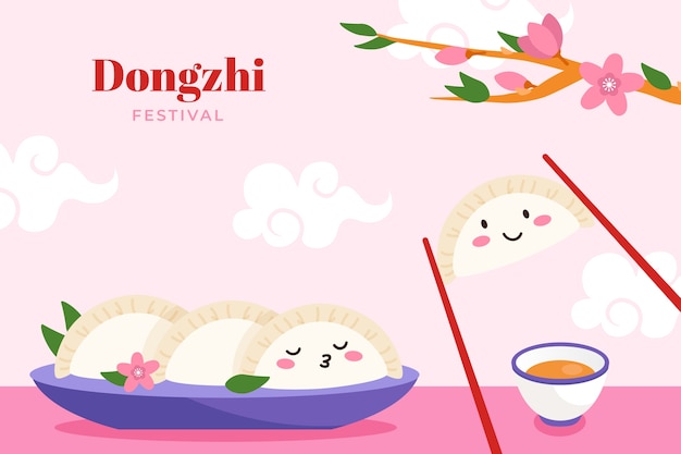 Free vector flat background for dongzhi festival celebration with dumplings and chopsticks
