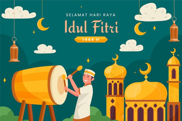 Flat background for eid al-fitr celebration