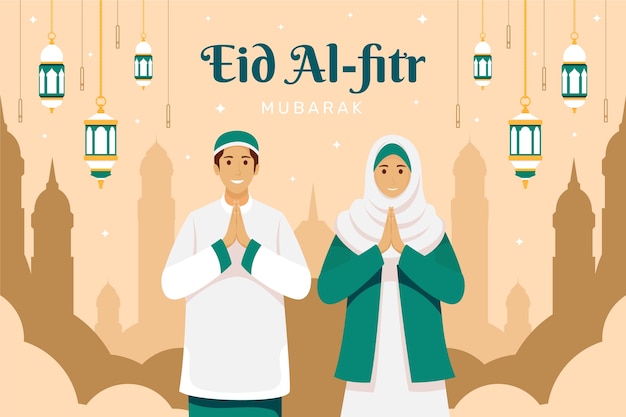 Vettore gratuito sfondo piatto per la celebrazione di eid al-fitr