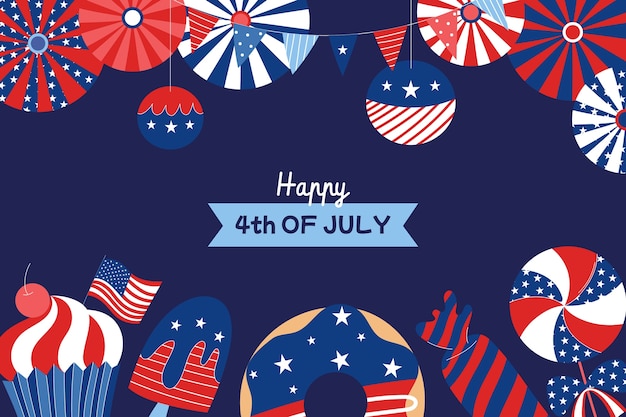 アメリカの 7 月 4 日の祝日のお祝いのフラット背景