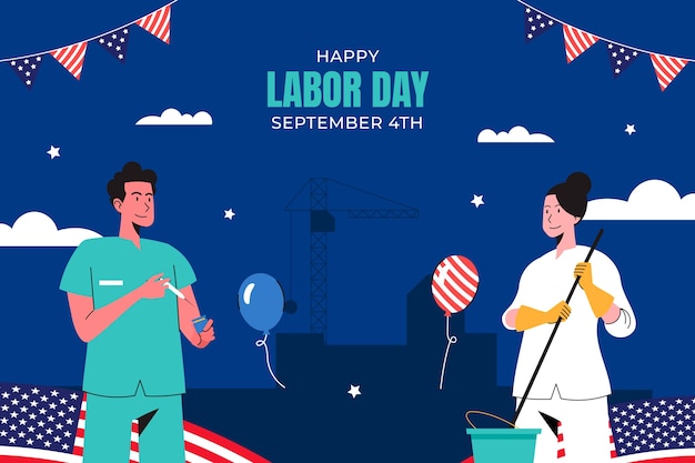 無料ベクター アメリカの労働者の日の祝賀のための平らな背景
