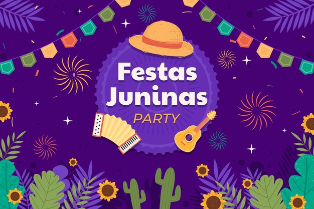 無料ベクター ブラジルのフェスタ・ジュニーナのお祝いの平らな背景