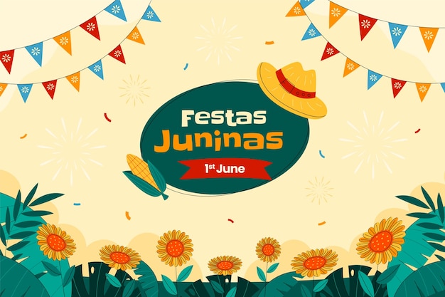 無料ベクター ブラジルのフェスタ・ジュニーナのお祝いの平らな背景