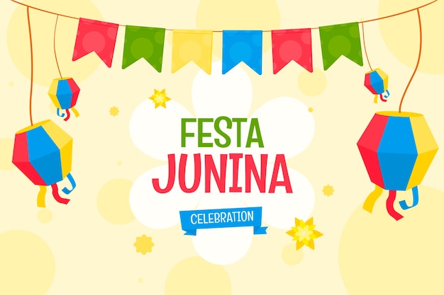 無料ベクター ブラジルのフェスタ・ジュニーナのお祝いの平らな背景