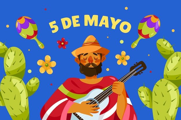 Бесплатное векторное изображение Плоский фон для празднования синко де майо