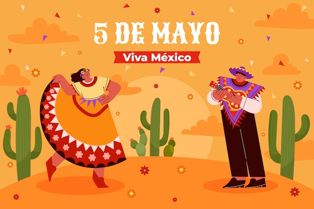 Бесплатное векторное изображение Плоский фон для празднования синко де майо