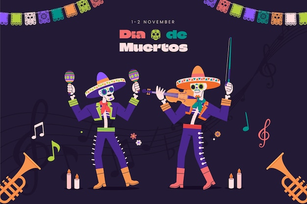 Плоский фон для празднования dia de muertos