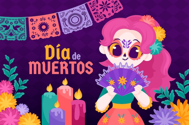 Плоский фон для празднования dia de muertos