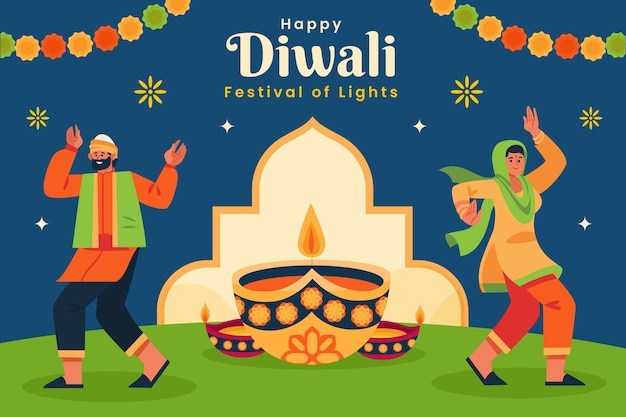 Бесплатное векторное изображение Плоский фон для празднования индуистского фестиваля дивали