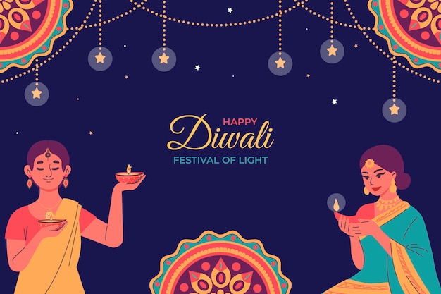 무료 벡터 디왈리 힌두교 축제 축하를 위한 평평한 배경