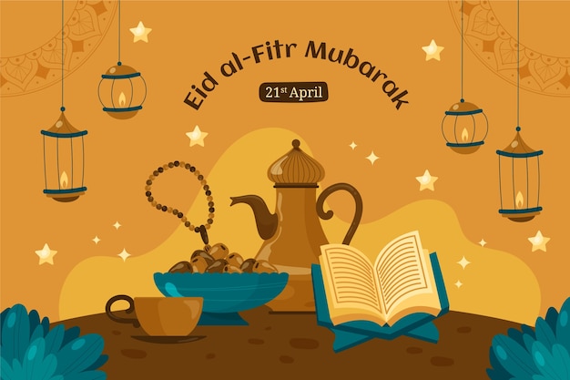 무료 벡터 eid al-fitr 축하를 위한 평평한 배경