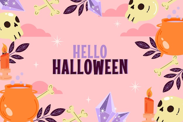 無料ベクター ハロウィーンのお祝いのフラット背景