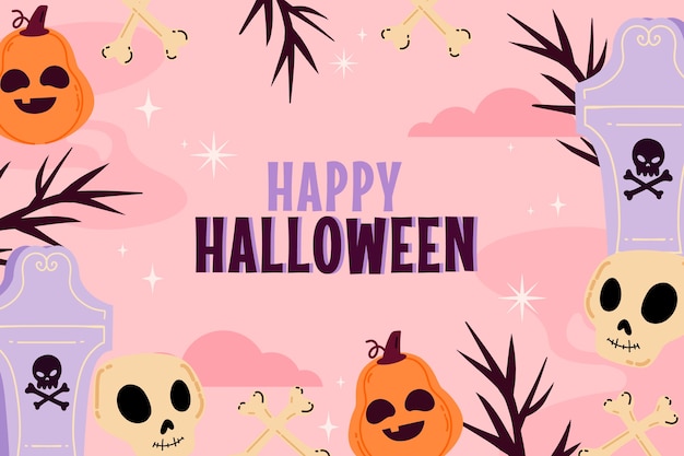 無料ベクター ハロウィーンのお祝いのフラット背景