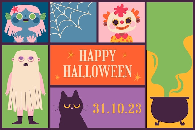 無料ベクター ハロウィーン シーズンのフラット背景