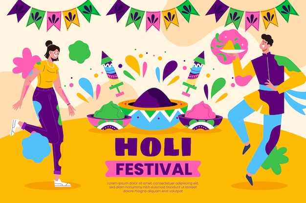 Бесплатное векторное изображение Плоский фон для празднования фестиваля холи