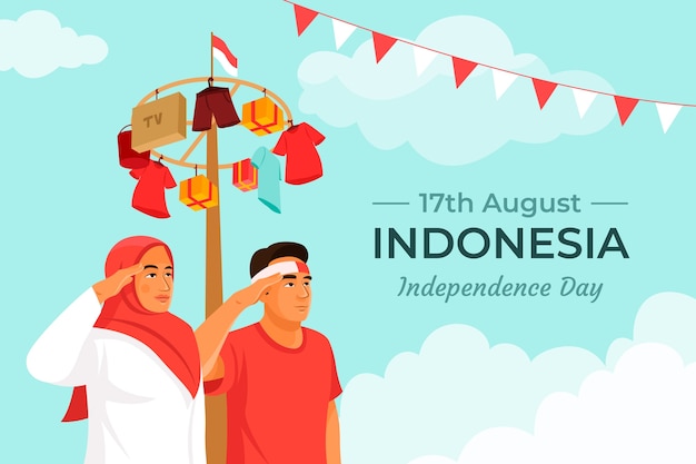 無料ベクター インドネシア独立記念日のお祝いのためのフラットな背景