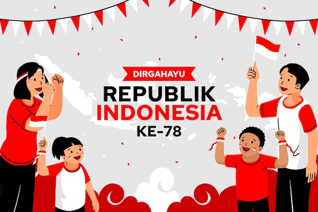 Бесплатное векторное изображение Плоский фон для празднования дня независимости индонезии