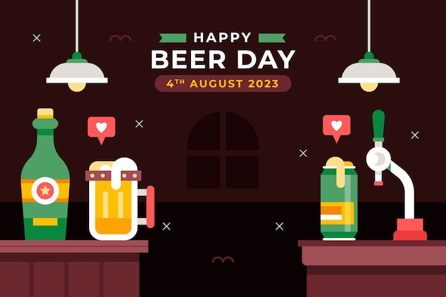 無料ベクター 国際ビールの日のお祝いのためのフラット背景