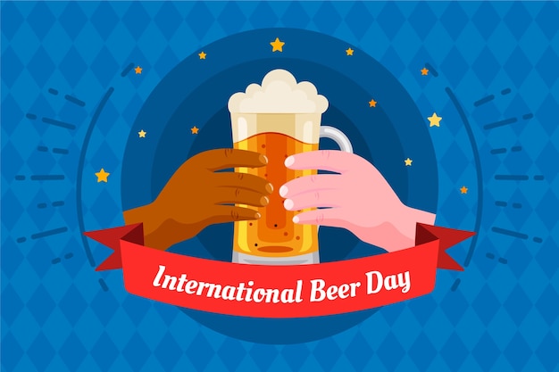 国際ビールの日のお祝いのためのフラット背景