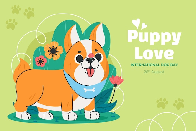Бесплатное векторное изображение Плоский фон для празднования международного дня собак