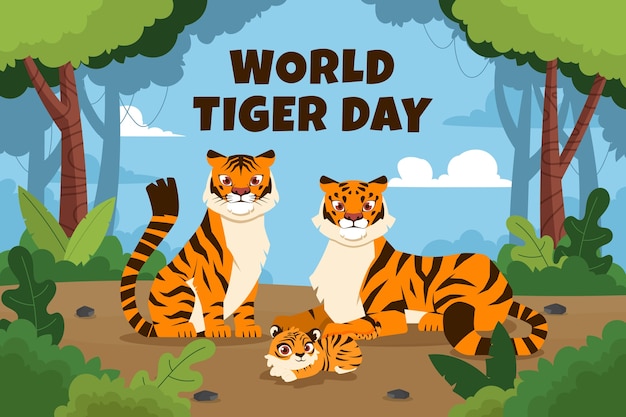 Бесплатное векторное изображение Плоский фон для празднования международного дня тигра