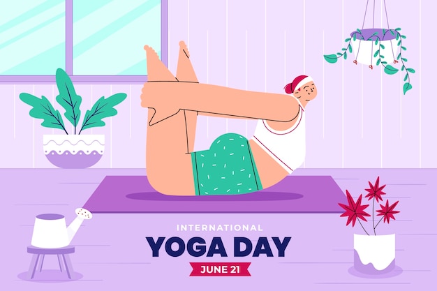 Бесплатное векторное изображение Плоский фон для празднования международного дня йоги