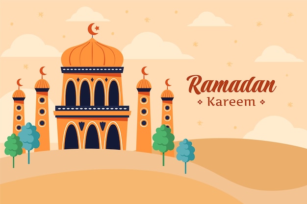Бесплатное векторное изображение Плоский фон для исламского празднования рамадана.