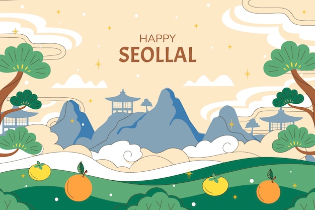 Плоский фон для корейского сеоллального праздника