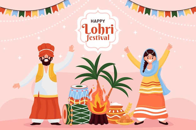 무료 벡터 lohri 축제 축 하에 대 한 평면 배경