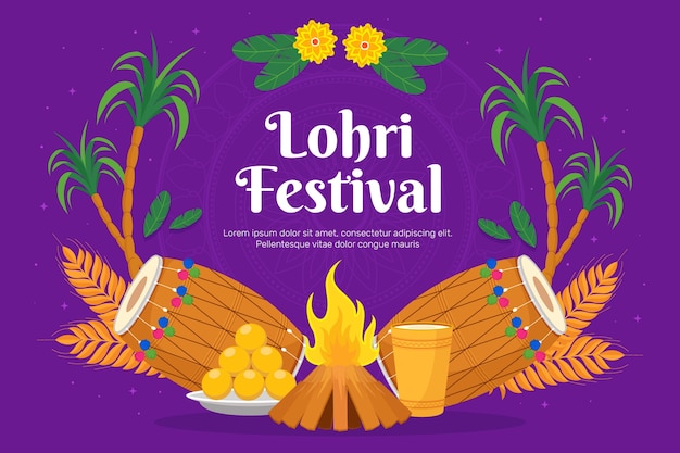 무료 벡터 lohri 축제 축 하에 대 한 평면 배경