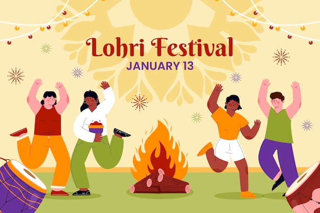 무료 벡터 lohri 축제 축 하에 대 한 평면 배경