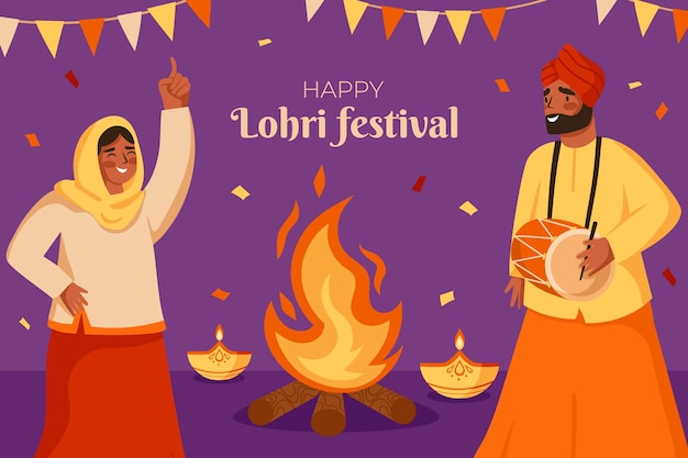 무료 벡터 lohri 축제 축 하에 대 한 평면 배경