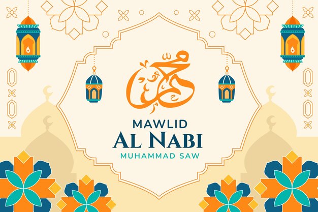 mawlid al-nabi 축하를 위한 평평한 배경