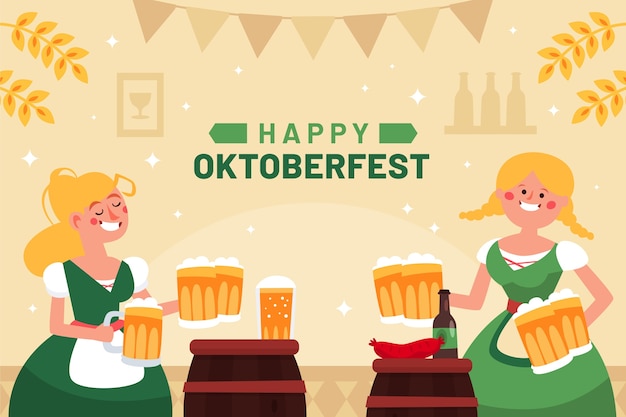 無料ベクター オクトーバーフェストのビール祭りのお祝いのフラット背景