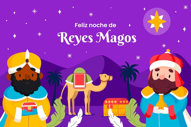 무료 벡터 reyes magos의 평평한 배경